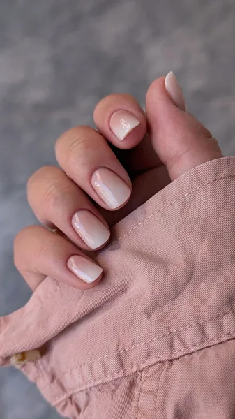 Milky nude gel polish manicure